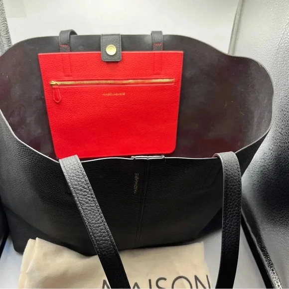 Maison de Sabre The Snap Soft Tote Black Rouge Noir Genuine Leather - Picture 9 of 15